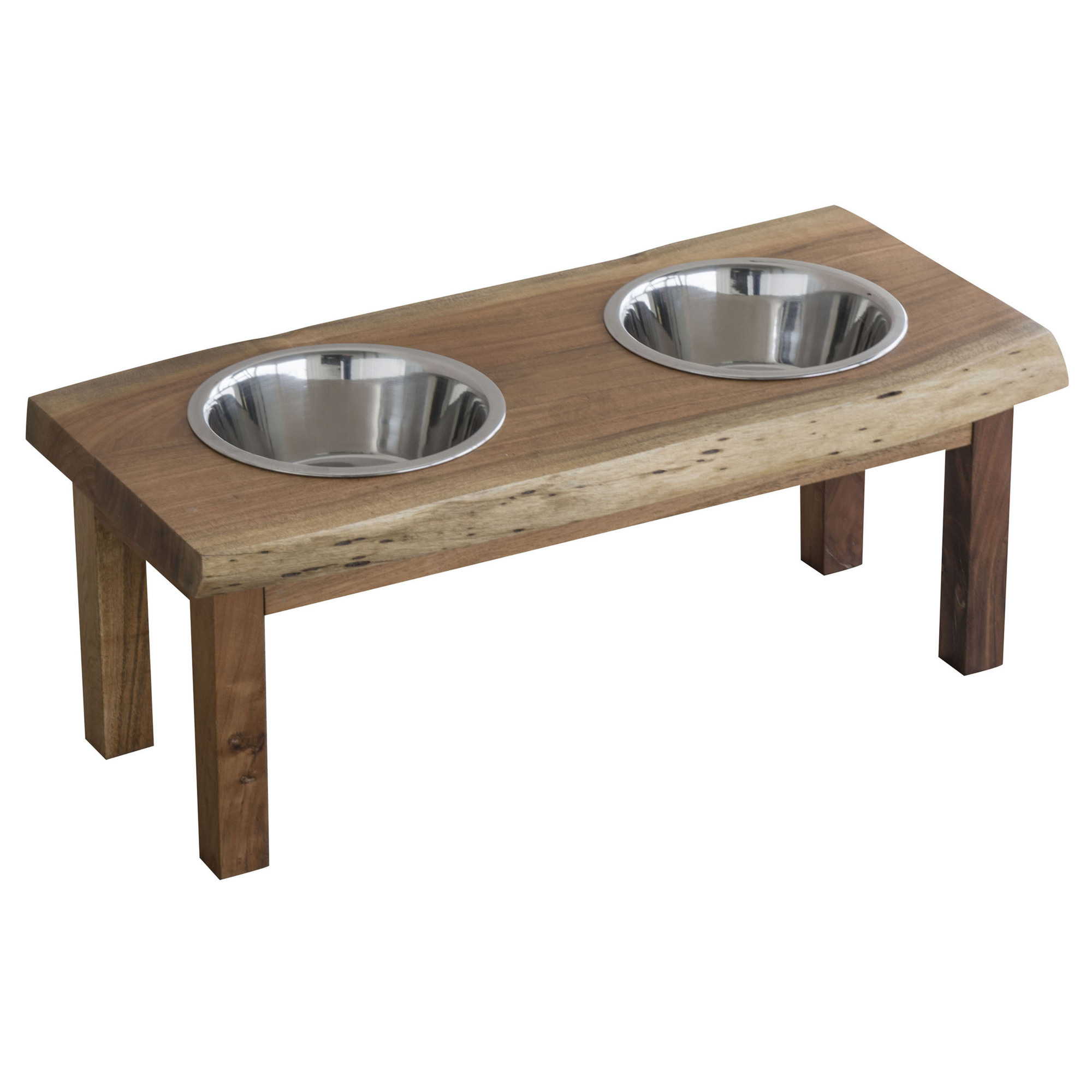 AMERIHOME, Acacia Wood Live Edge Double Bowl Pet Feeder Stand, Model# AWLDPF